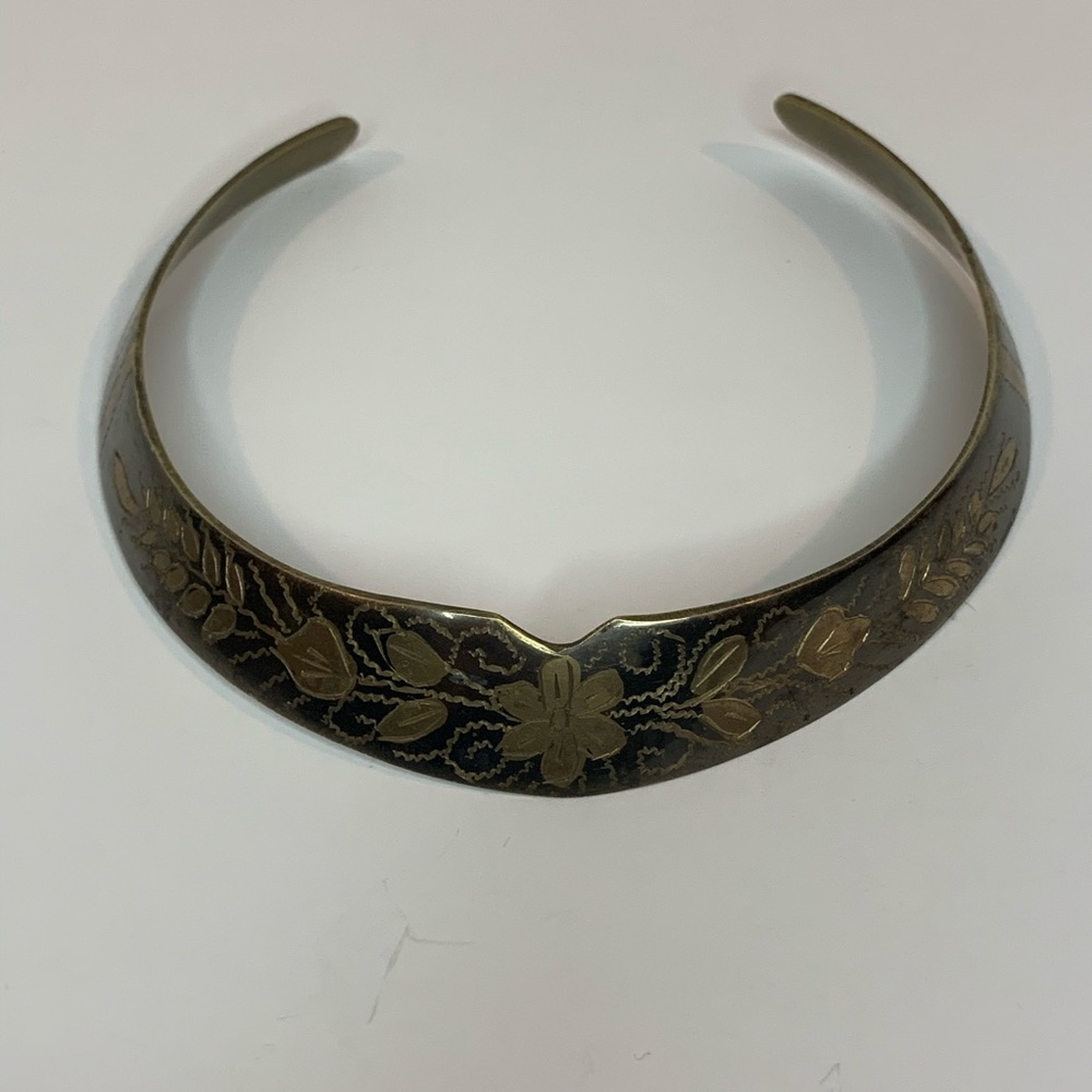 Vintage Floral Brass Collar Cuff Necklace